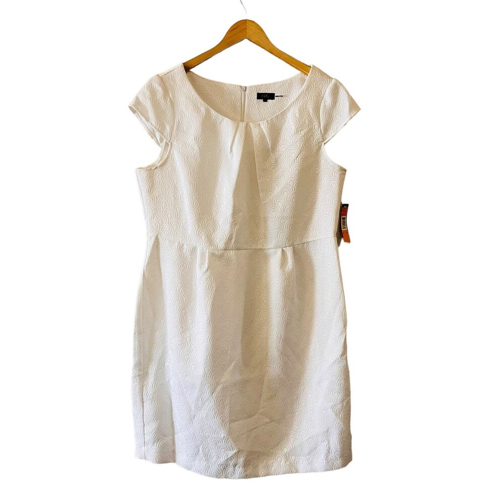 I Le New York Textured White Short Sleeve Sheath Dress Size 16 NWT White